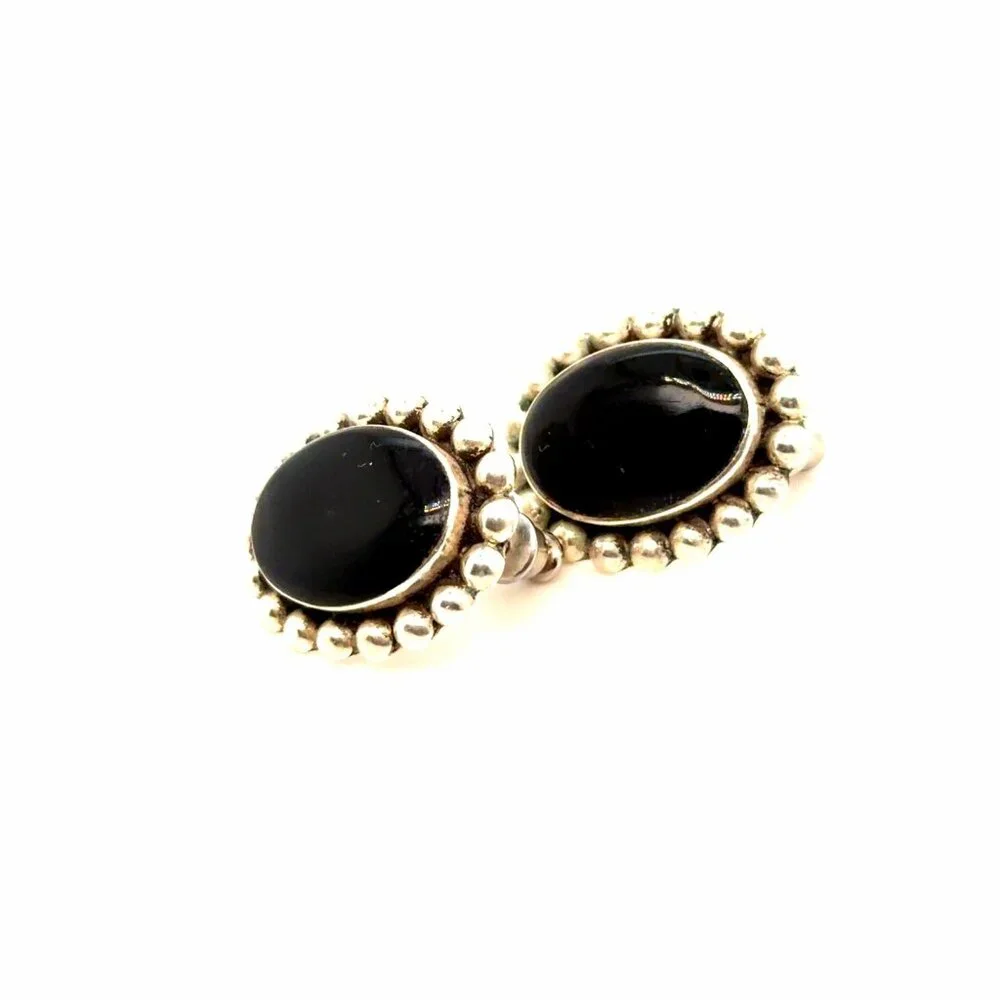 925 Mexico Black Onyx Dotted Stud Earrings‎